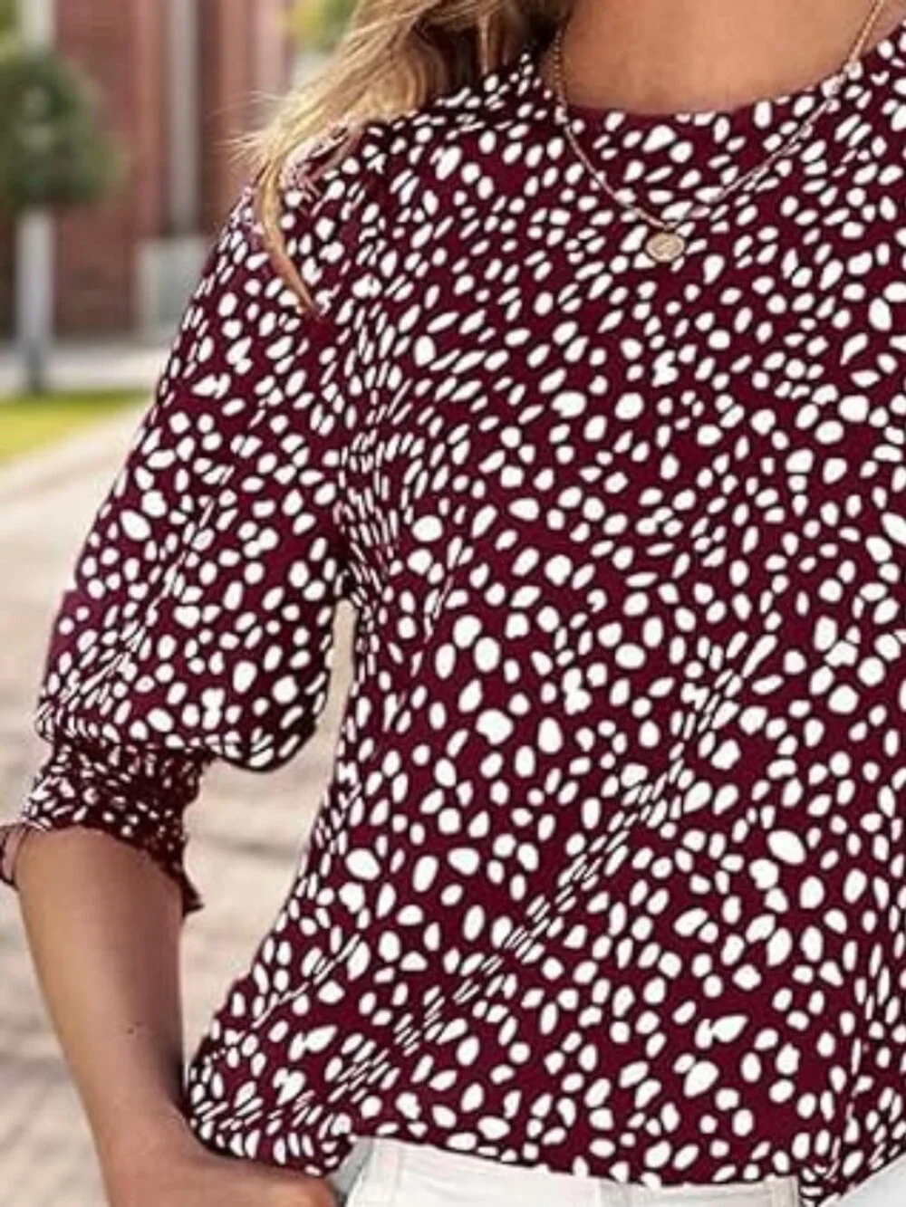 Women's 3/4 Sleeve Casual Dressy Blouse Tops Polka Dot Ladies Crew Neck T-Shirt